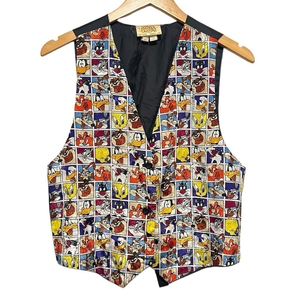 1994 Looney Tunes Warner Bros Character Face Printed Vest One Size - Medium